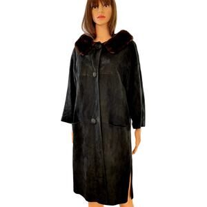 VINTAGE Unbranded Women's Size M Hunter Green Lambskin Suede Coat w/ Mink Collar